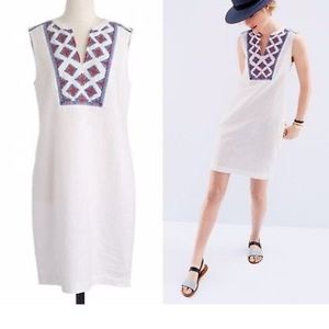 Sleeveless embroidered white linen dress XXS